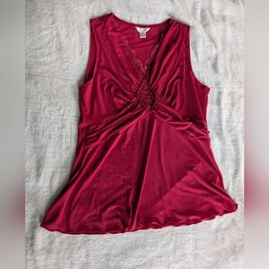 Christopher & Banks Red Ruched Sleeveless Tank Top